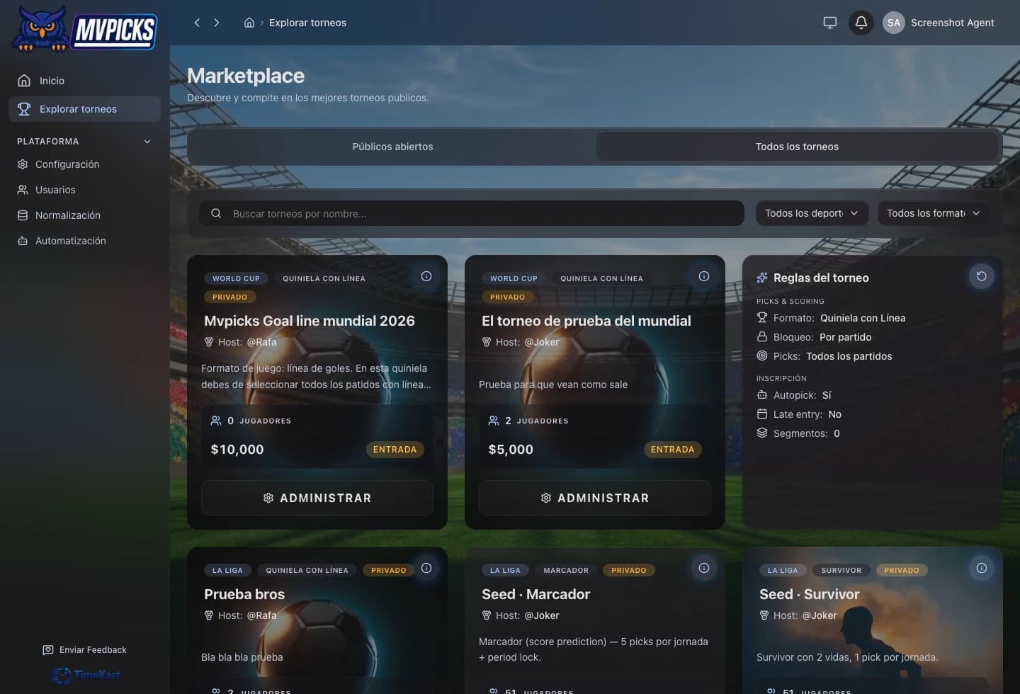 Torneos listos para explorar en MVPicks